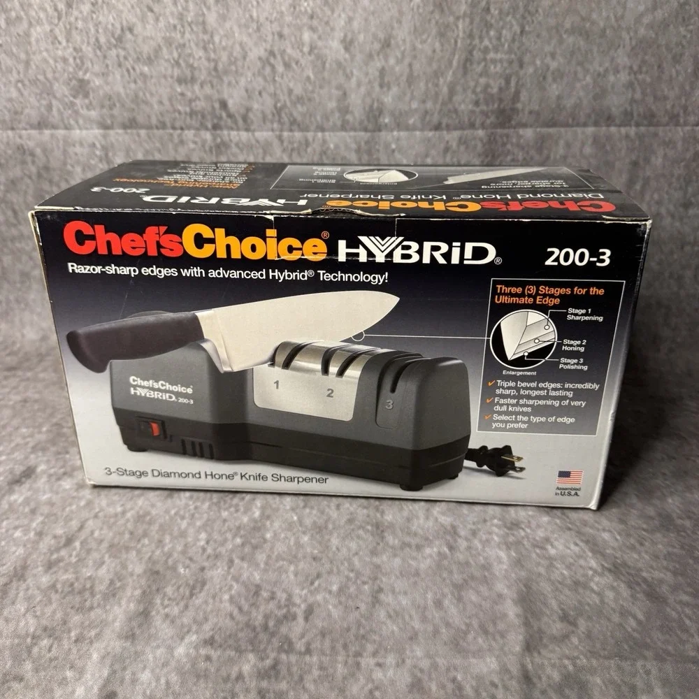 New Chefs Choice Hybrid Model 200-3 3-Stage Knife Sharpener w/ Diamond Hone